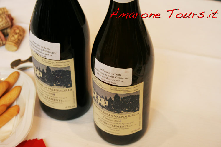 Many bottles of Amarone on tasting at Amarone Preview had the label "Sample taken from the barrel authorized by Valpolicella Consortium"