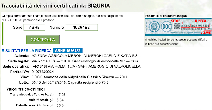 Amarone anti-fraud tracking system.