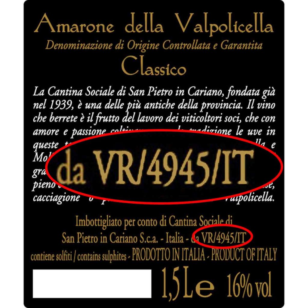 amarone back label